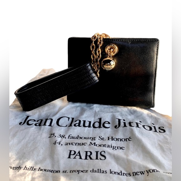 JEAN CLAUDE JITROIS PARIS PURSE MINI BAG WRISTLET BLACK LEATHER VINTAGE 1986 - Picture 2 of 6